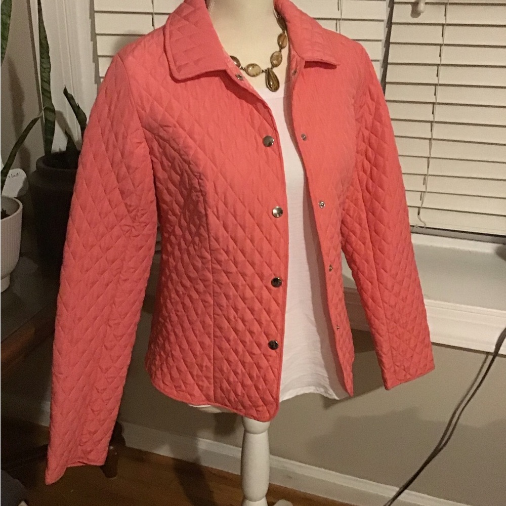 Briggs New York Coral Quilted Jacket with Subtle Print